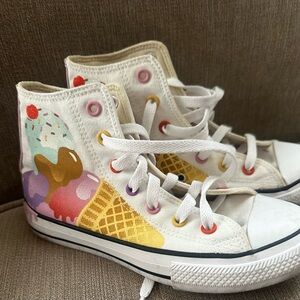 Kids White High-Top Sneakers with Ice Cream Graphic